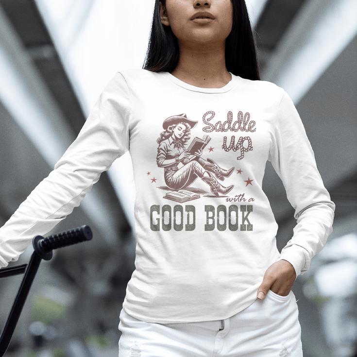 Retro Cowgirl ReadingTee Saddle Up With A Good Book Western Unisex Long Sleeve T-Shirt Retro Cowgirl ReadingTee Saddle Up With A Good Book Western Unisex Long Sleeve T-Shirt