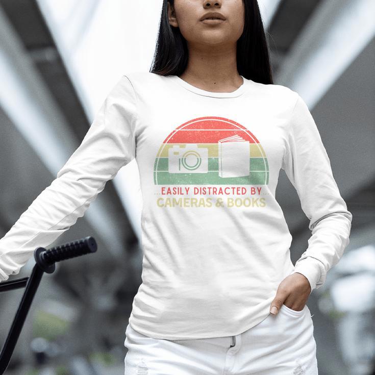 Retro Easily Distracted By Cameras & Books Photography Unisex Long Sleeve T-Shirt Retro Easily Distracted By Cameras & Books Photography Unisex Long Sleeve T-Shirt