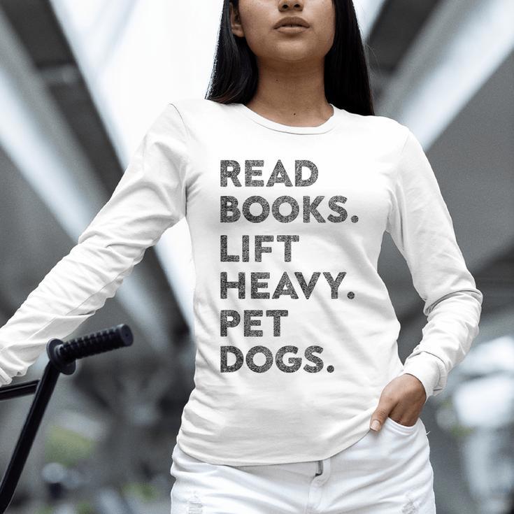 Retro Gym Book Lover Read Books Lift Heavy Pet Dogs Unisex Long Sleeve T-Shirt