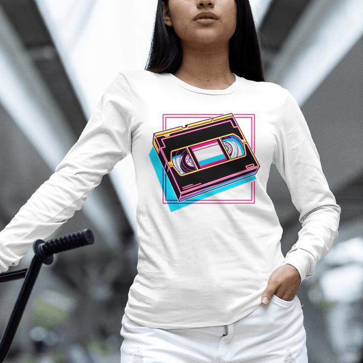 Retro VHS Vaporwave Video Cassette Nostalgia Geek Chic Premium Tri-Blend Unisex Long Sleeve T-Shirt