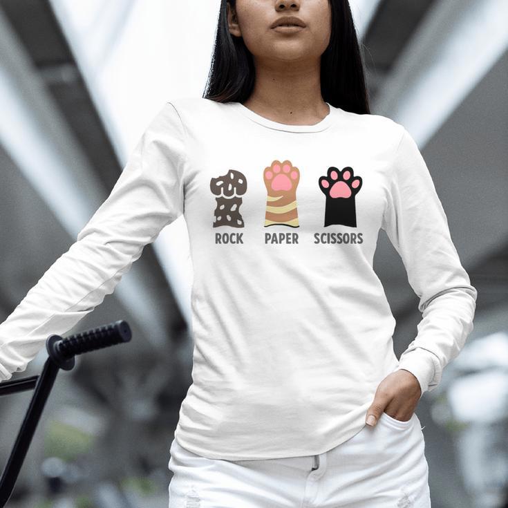 Rock Paper Scissors Hand Game Cute Paw Cat Introvert Unisex Long Sleeve T-Shirt