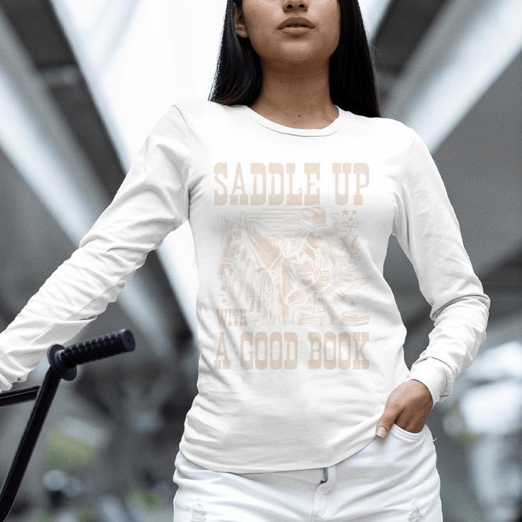 Saddle Up With a Good Book Cowgirl Western Women Vintage Unisex Long Sleeve T-Shirt