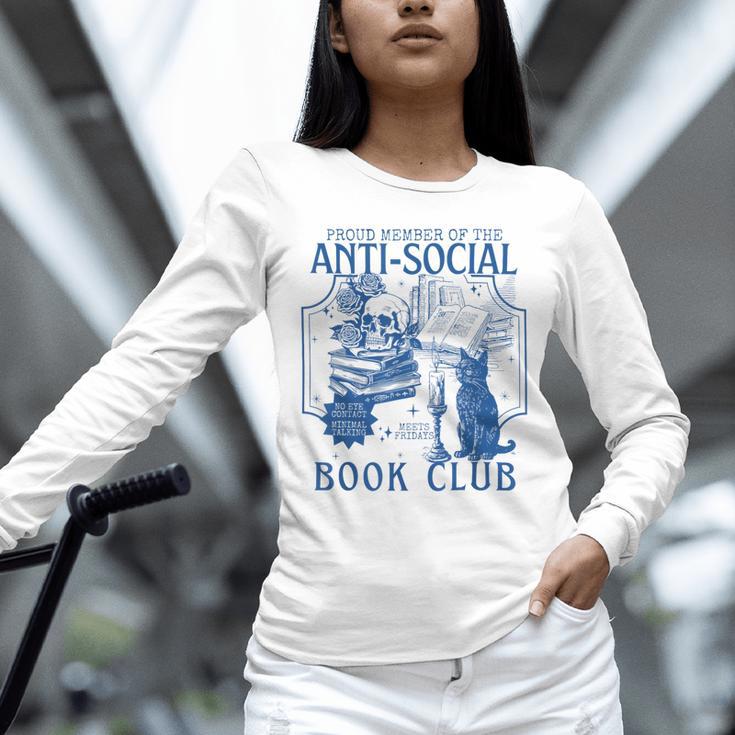 Sarcastic Anti Social Book Club Cat Skull Book Lover Unisex Long Sleeve T-Shirt