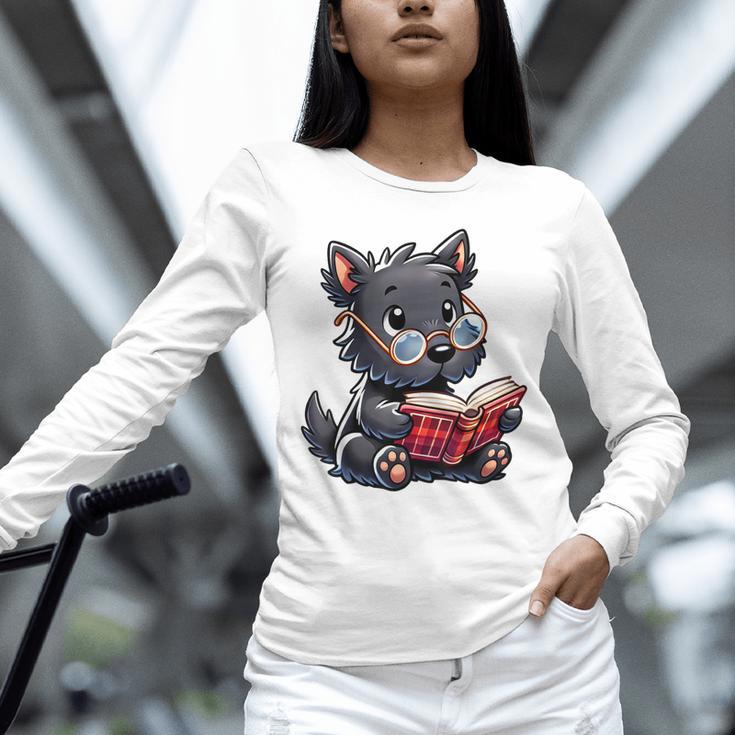Scottish Terrier Reading a Book Dog Unisex Long Sleeve T-Shirt