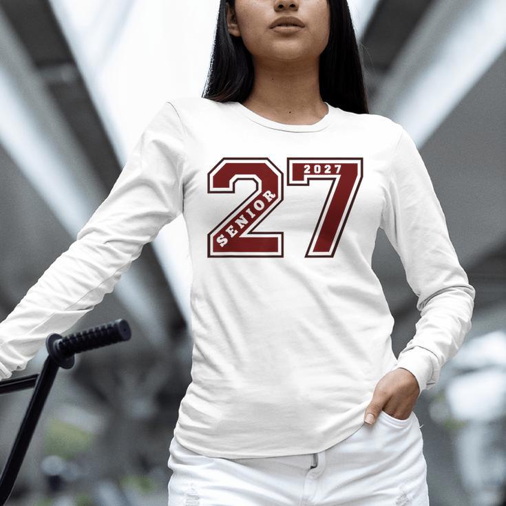 Senior 2027 Maroon Senior Class Of 27 Jersey Graduation Unisex Long Sleeve T-Shirt