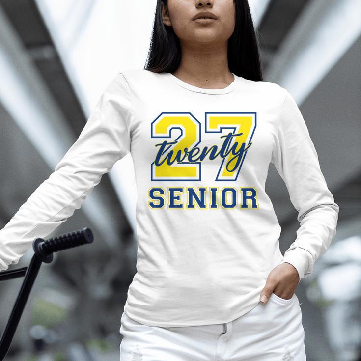 Senior Class Of 2027 Graduation Yellow And Blue On The Back Premium Tri-Blend Unisex Long Sleeve T-Shirt