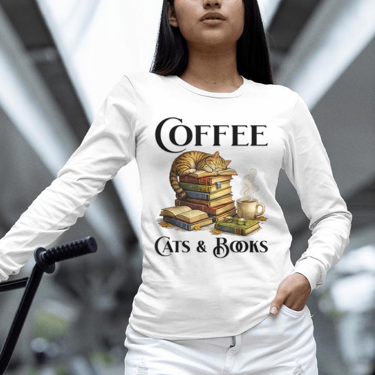 Sleeping Cat And Books With Coffee Lover Unisex Long Sleeve T-Shirt