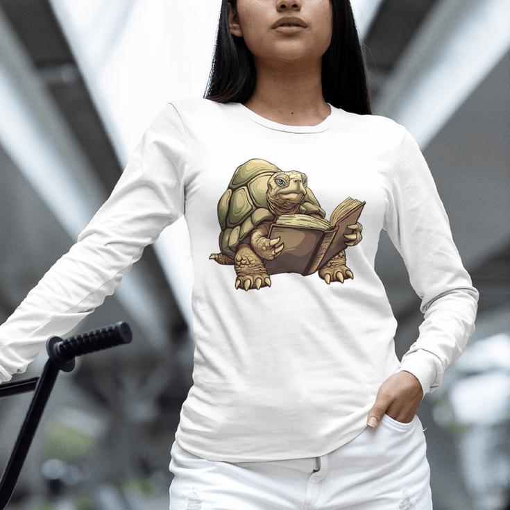 Sulcata Tortoise Reading A Book Unisex Long Sleeve T-Shirt