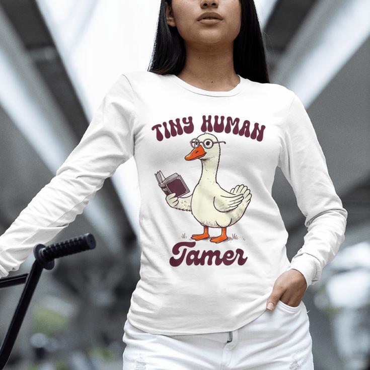 Teacher Silly Goose Reading Book Teaching Tiny Human Tamer Unisex Long Sleeve T-Shirt