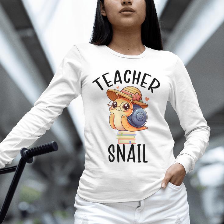 Teacher Snail With Glasses On Books Cute Pre-K Kindergarten Unisex Long Sleeve T-Shirt