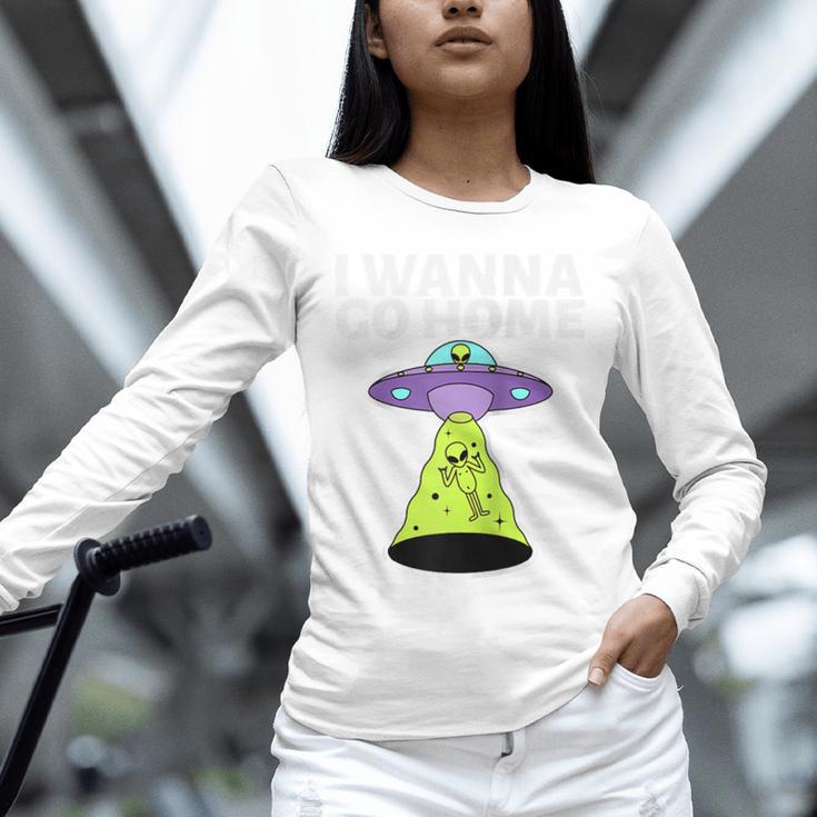 I Wanna Go Home Introvert UFO UAP Flying Saucer Trippy Alien Raglan Baseball Tee Unisex Long Sleeve T-Shirt