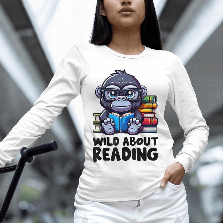 Wild About Reading Book Lover Gorilla Unisex Long Sleeve T-Shirt