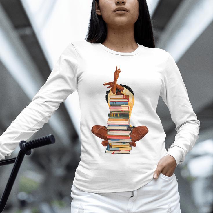 Woman And Books Stack Afro Girl Book Lover Premium Tri-Blend Unisex Long Sleeve T-Shirt