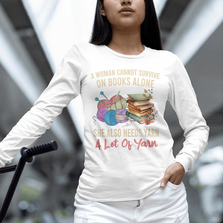 A Woman Cannot Survive On Books Alone She Needs Yarn Crochet Premium Tri-Blend Unisex Long Sleeve T-Shirt