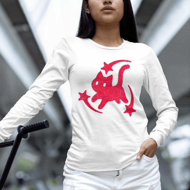 Yk2 Grunge Scary Cat With Shooting Stars 90s Nostalgia Unisex Long Sleeve T-Shirt
