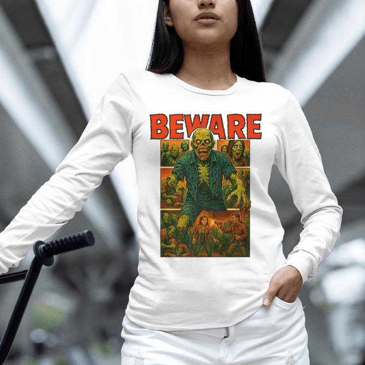 Zombie Tee Horror Movie Poster Vintage Comic Book Graphic Premium Unisex Long Sleeve T-Shirt