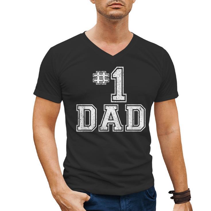 1 Dad Number One Father's Day Vintage Style Men's V-Neck T-Shirt