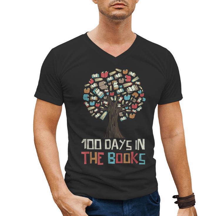 100 Days In The Books Tree Reading Teacher Student 100th Day Men's V-Neck T-Shirt