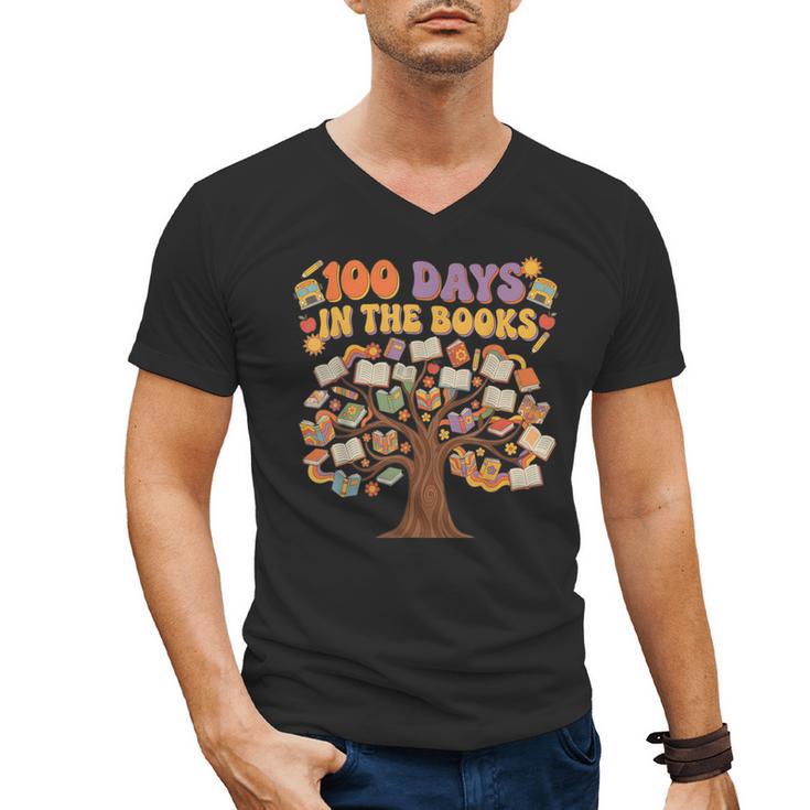 100 Days Of School 100 Days In The Books Librarian Read Men's V-Neck T-Shirt