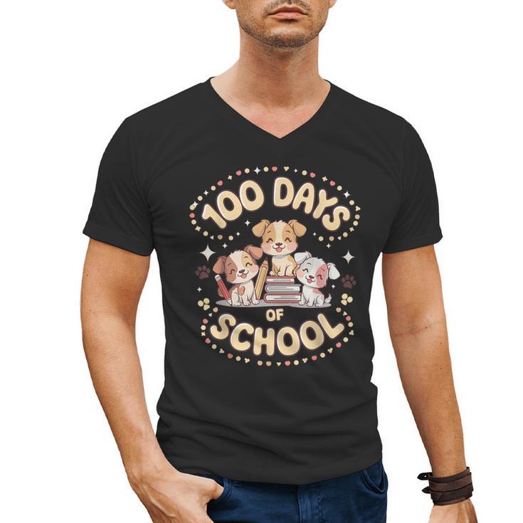 100 Days Of School Cute Puppies And Books Men's V-Neck T-Shirt