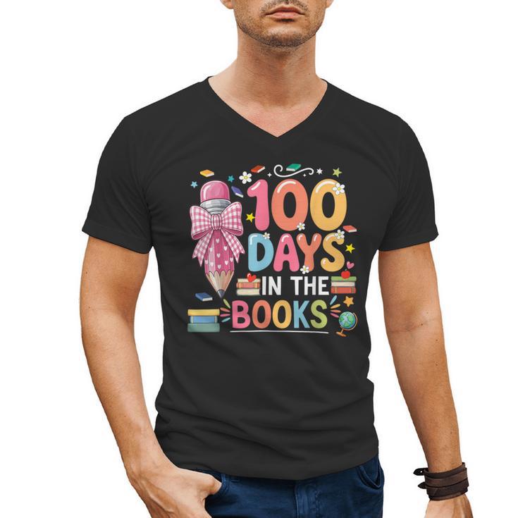 100th Day Of School Teacher Floral 100 Days In The Books Men's V-Neck T-Shirt
