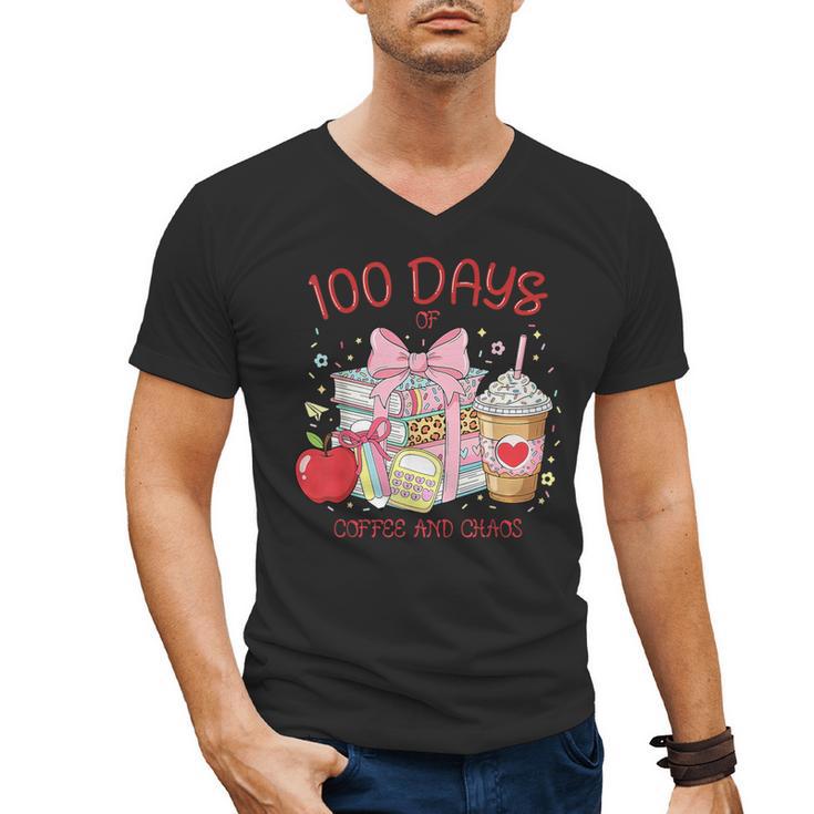 100th Day Of School Teachers 100 Days Of Coffee Chaos Books Men's V-Neck T-Shirt