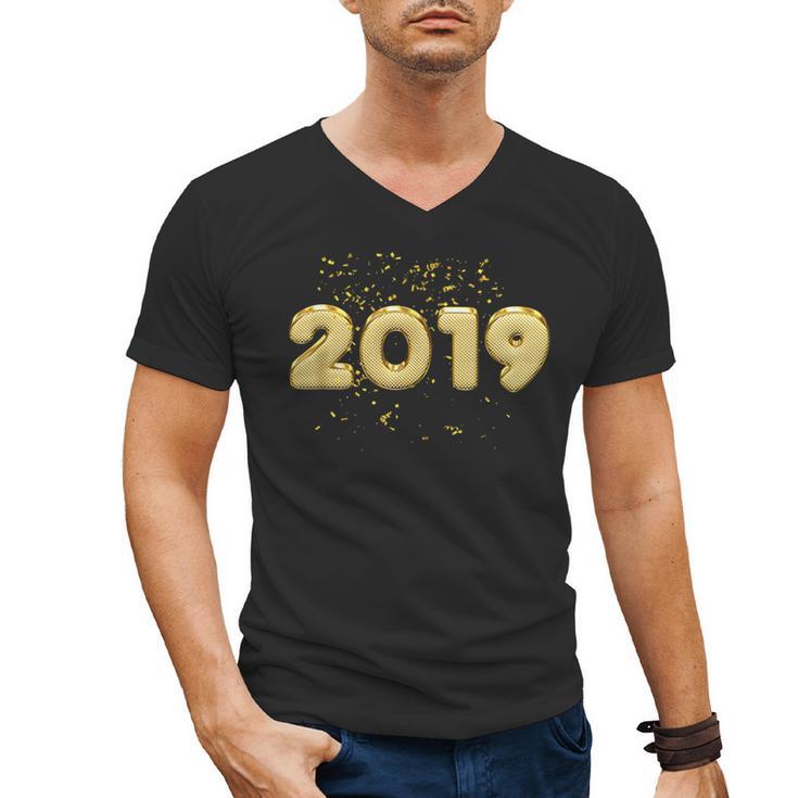 2019 Gold Confetti Graduation T Shirt High School College Men's V-Neck T-Shirt