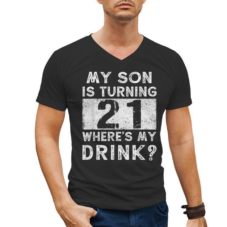 21st Birthday Dad Mom 21 Year Old Son Matching Family Men's V-Neck T-Shirt