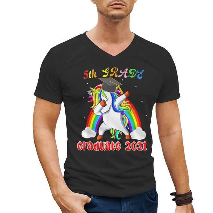 5th Grade Graduate Class 2021 Dabbing Unicorn Graduation Men's V-Neck T-Shirt