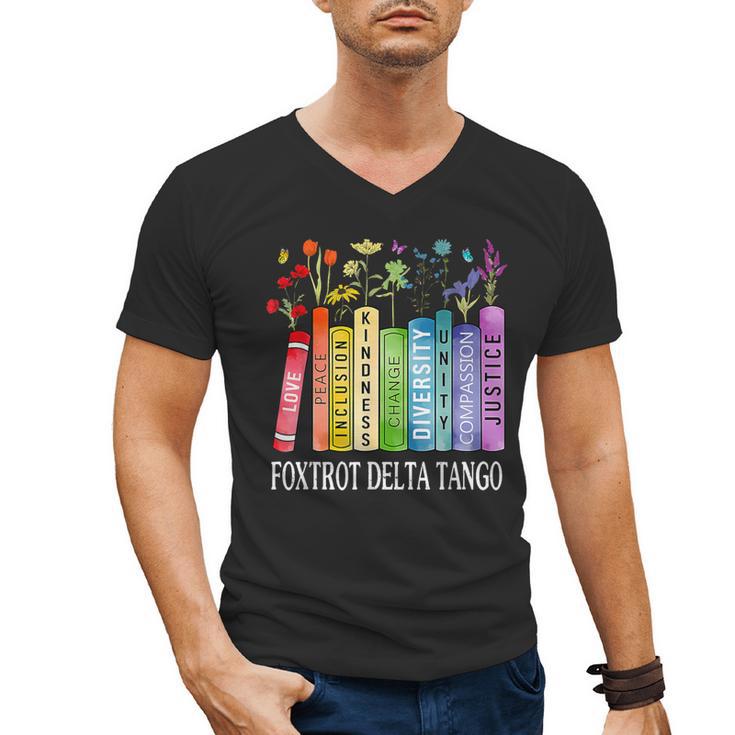 8647 Foxtrots Tangos Deltas Book Flower Resist Book Lovers Men's V-Neck T-Shirt