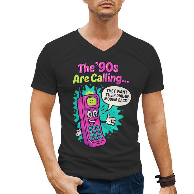 The 90s Are Calling Retro 90s Kid Nostalgia Gag Meme Men's V-Neck T-Shirt