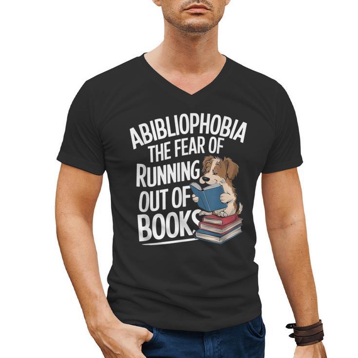 Abibliophobia Dog Book Lover Library Men's V-Neck T-Shirt