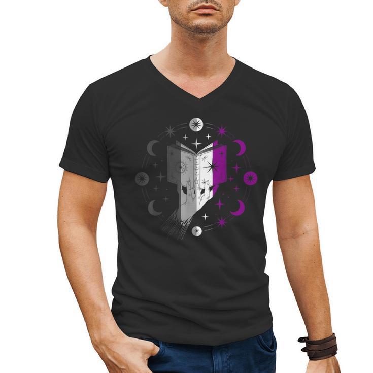 Ace Pride Book With Stars Moons And Magic Hand Men's V-Neck T-Shirt