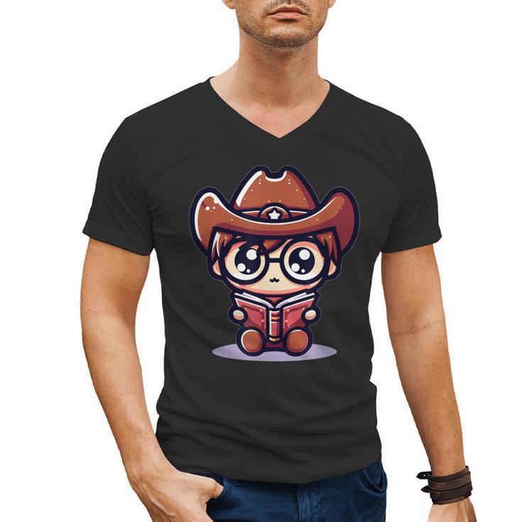 Adorable Book Lover Cowboy With Reading Glasses Cute Men's V-Neck T-Shirt