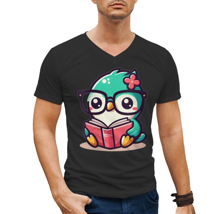 Adorable Book Lover Humming Bird With Reading Glasses Cute Men's V-Neck T-Shirt