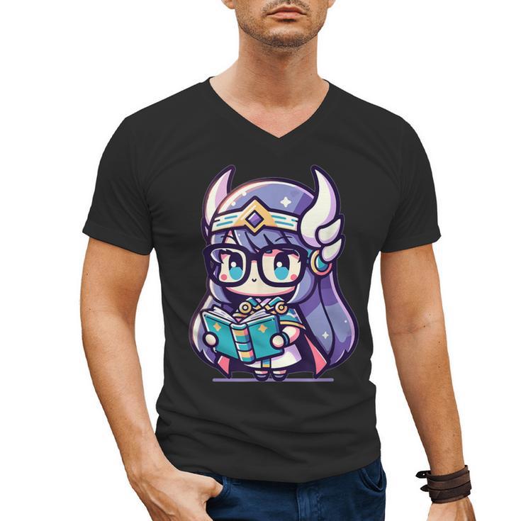 Adorable Book Lover Valkyrie With Reading Glasses Cute Men's V-Neck T-Shirt