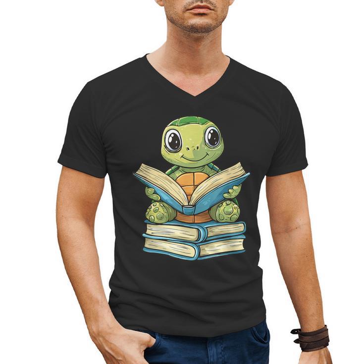 Adorable Turtle Reading Books Men's V-Neck T-Shirt