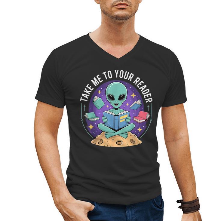 Alien Reader Reading Teacher Librarian Book Lover Men's V-Neck T-Shirt