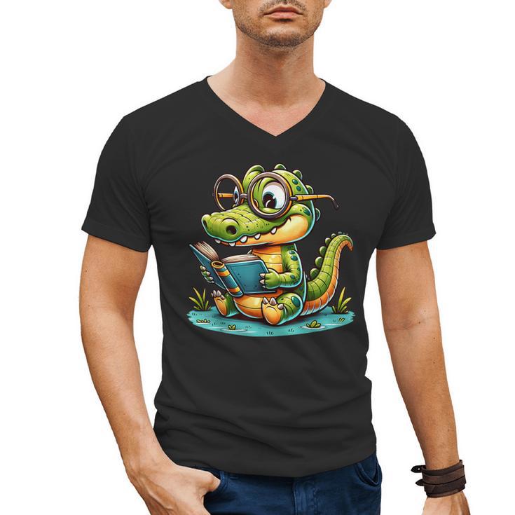 Alligator Reading a Book Animal Men's V-Neck T-Shirt