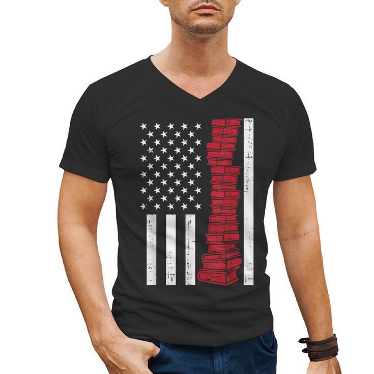 America Flag Read Book Reading Librarian Men Women Kids Men's V-Neck T-Shirt