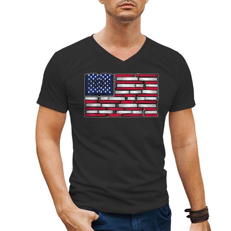 America US Flag Books Library Reading For Book Lover Reader Men's V-Neck T-Shirt
