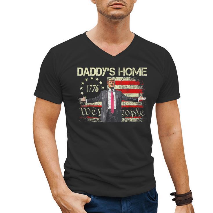 American Flag Trump 2024 Daddy's Home We The People Men's V-Neck T-Shirt