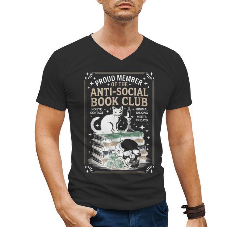 Anti-Social Book-Club Cat Graphic Men's V-Neck T-Shirt