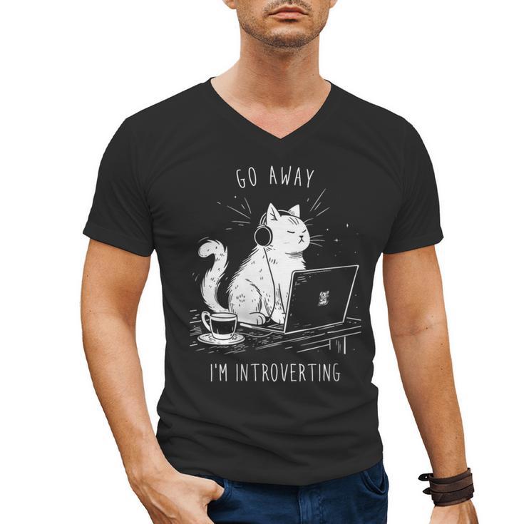 Antisocial Introvert Cat With Coffee On Computer Emo Goth Men's V-Neck T-Shirt