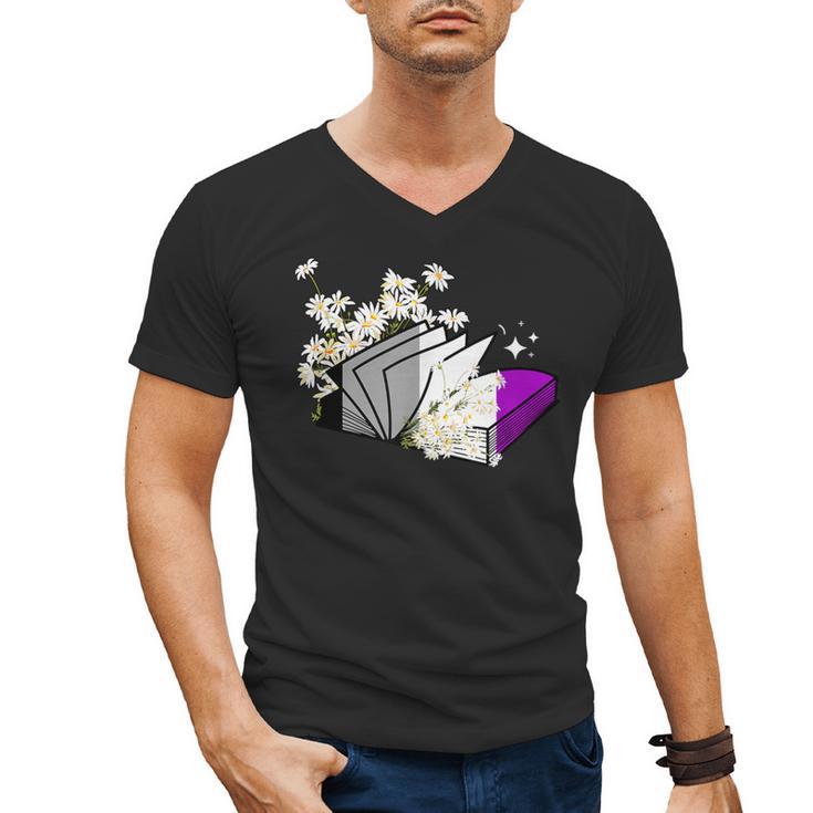 Asexual Book Lover LGBT Reading Pride Ace Flag Daisy Men's V-Neck T-Shirt