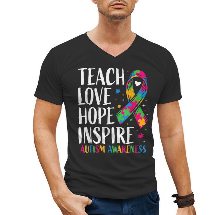 Autism Awareness Ribbon Mom Dad Kids Autistic Support Autism Men's V-Neck T-Shirt