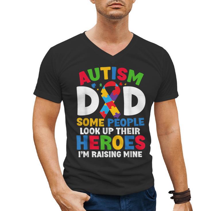Autism Dad Puzzle Ribbon Proud Son Hero Autism Awareness Men's V-Neck T-Shirt