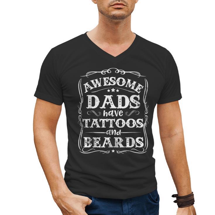 Awesome Dads Have Tattoos And Beards Father's Day 2025 Men's V-Neck T-Shirt