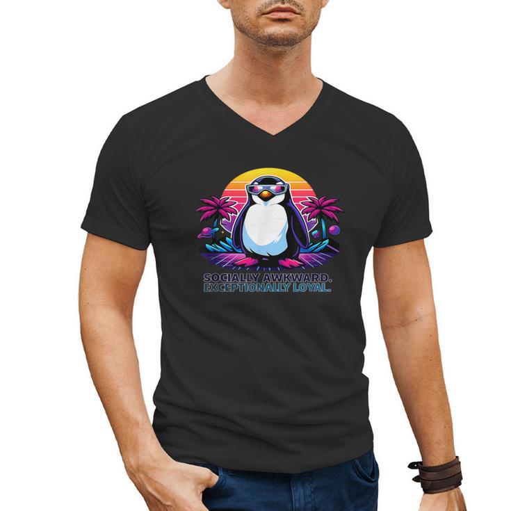 Awkward But Loyal Penguin Synthwave Vapowave Introvert Men's V-Neck T-Shirt