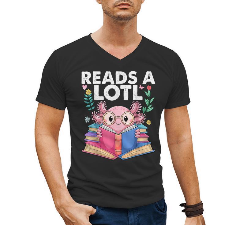 Axolotl Books Readsalotl Reading Bookworm Boys Girls Men's V-Neck T-Shirt